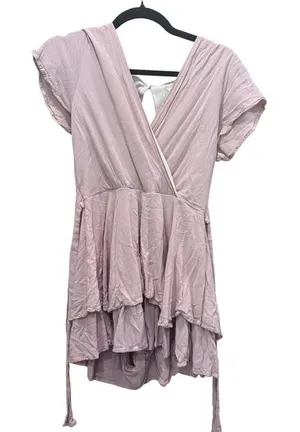 Altar'd State Pink Ruffle Tiered‎ Romper Mauve V-Neck Short Sleeve Medium thumbnail 1
