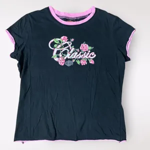 Harley Davidson Classic Floral Tee Womens Size M Black‎ Pink Biker thumbnail 1