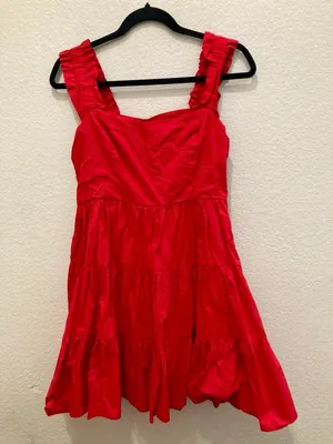 Aqua Bright Red Ruffle Strap Mini Sundress Summer Spring July 4th thumbnail 1
