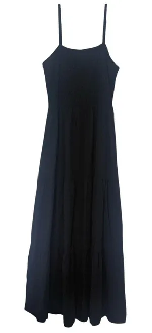 Amazon Black Smocked Tiered Maxi Dress Sleeveless Lightweight Flowy Whimsigoth thumbnail 1