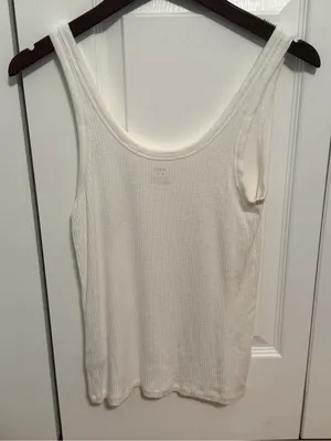 Aerie Double Scoop Neck Top in White thumbnail 3