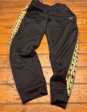 Nike Sportswear Women Black Gold Logo Tape‎ Track Pants Joggers AR4912-010 L thumbnail 1