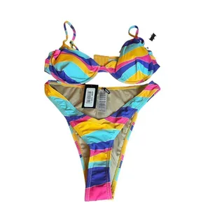 NWT Foreplay 2piece Bikini Set Multi Color Size L Vacation Pool Beach underwire Pink Size L thumbnail 4