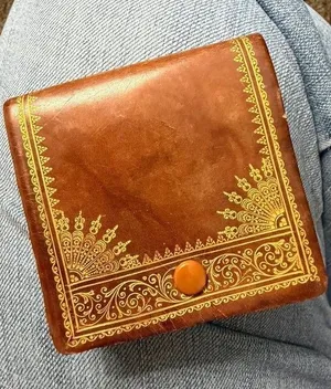 Vintage Gilt Tooled Leather Case c. 1951 Celluloid Snap thumbnail 1