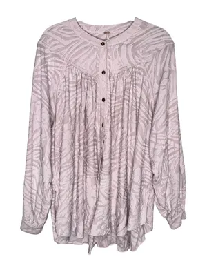 Free People‎ Burnout Blouse Women L Lavender Excellent Floral Zebra Button Down thumbnail 1