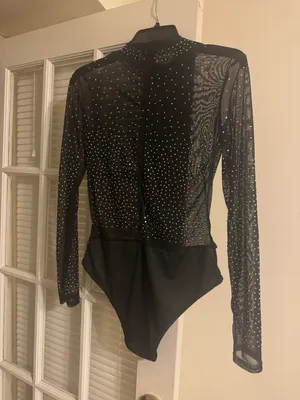 Sheer Bodysuit With Rhinestones Black Size M thumbnail 2