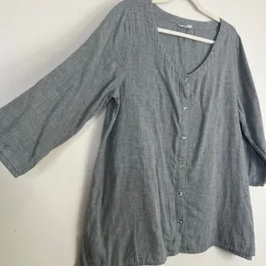 Pure Jill by J Jill 100% Cotton Button Front Side Slit Soft Cozy Blouse Top Sz L thumbnail 4