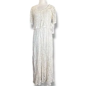Vintage Nostalgia Lace Maxi Dress‎ Cream Romantic Cottagecore Small Deadstock thumbnail 3
