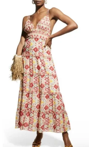 Alice + Olivia 10 Karolina Maxi Dress Braided Strap Tiered Ruffle Ikat Print‎ thumbnail 1