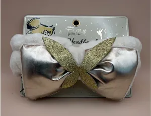 Disney Tinker Bell Spa Headband‎ White Plush Gold Glitter Bow Taste Beauty thumbnail 1