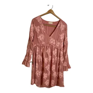 Altard State Dusty Rose Floral Embroidered Ruffle V Neck Mini Dress Long Sleeve thumbnail 7