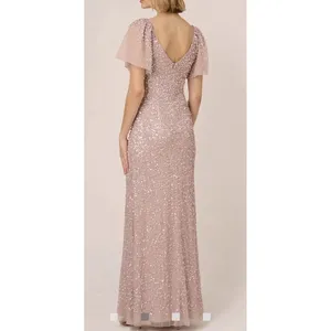 ADRIANNA PAPELL Pink Beaded Mesh Maxi Dress Size 6 Maxi thumbnail 2