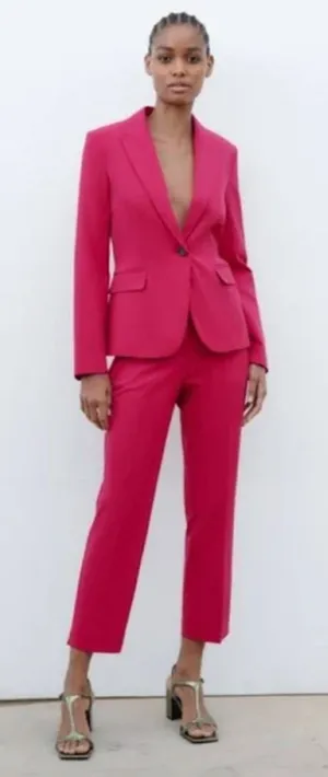 Zara‎ Hot Pink Trouser Size 10 Straight Crop Dress Pant thumbnail 1