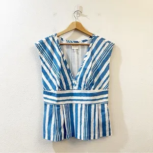 Anthropologie Tracy Reese Catamaran Striped Peplum‎ Top Size Medium Blue White thumbnail 4