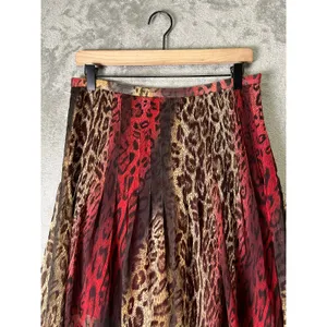 Vintage Animal Print Maxi Skirt Leopard Abstract Red Brown Boho Y2K Women's Med thumbnail 2