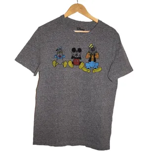 Disney Graphic Tee Women Medium Gray Excellent Mickey Donald Goofy Short Sleeve thumbnail 1