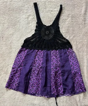 FREE PEOPLE Women’s Purple Silk Open-Crocheted Top Tie-Back Size‎ Small thumbnail 1