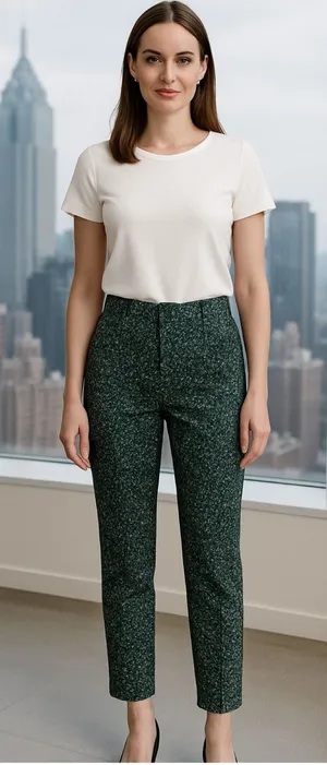 ZARA Green Black White Textured Ankle Pants Women's M Office Career‎ Workwear thumbnail 1