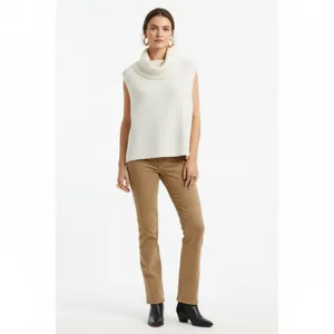 Bebe Ivory Sleeveless Knit Turtleneck Split Open Back Sweater L thumbnail 9