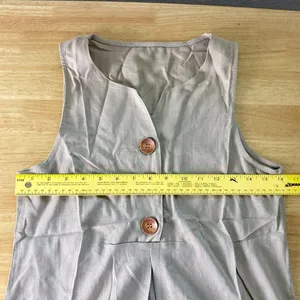 NWOT Tan Nude Linen & Cotton Sleeveless Button Up Tank Top Blouse S Aumora thumbnail 4