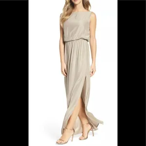 Natalie Deayala drape back silk column dress. NWT Tan thumbnail 3
