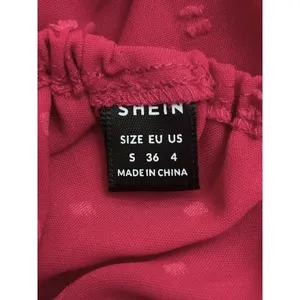 SheIn Hot Pink Swiss Dot Puff Sleeve Tie Back Tiered Mini Dress Flirty Womens‎ Small 4 thumbnail 4