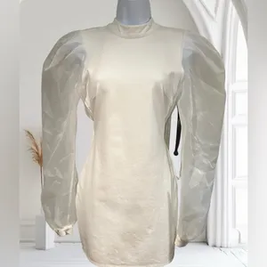 NBD Bao Mini Dress Ivory Puff Sleeve Sheer Organza Size S thumbnail 4