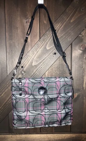 Coach Purse Poppy Plaid Berry‎ Pink Purple Black Glittery thumbnail 1