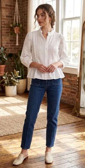 Entro Ever After Eyelet Lace Ruffle Coquette Cottage Romantic White Top Large thumbnail 1