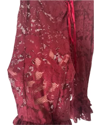 ROMWE Burgundy Grunge Fairy Sheer Lace Ruffled Bell Bottom Bloomer Pants cropped thumbnail 8