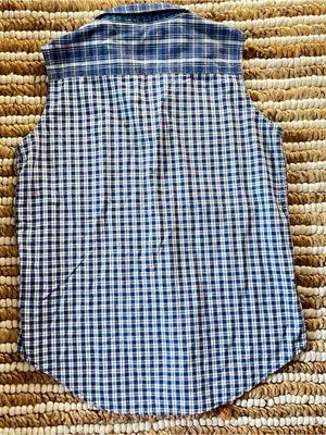 Vintage 100% Cotton Republic Denim Blue Plaid and gingham Button-Up tanktop thumbnail 5