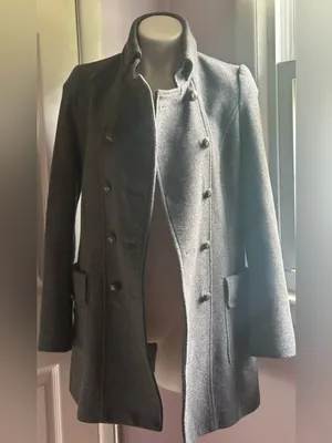 ZARA WARM WEAR TRF Gray Wool Double-Breasted 9 Button Side Pockets Pea Coat Sz M thumbnail 4