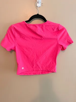 Halara S Softly Zero Hot Pink Short Sleeve Cut-Out Crop Top Size S thumbnail 6