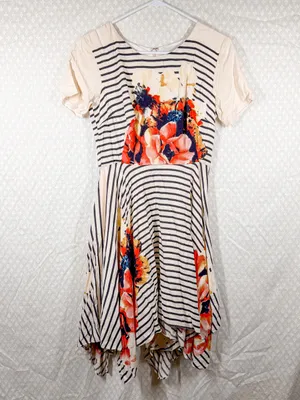 Anthropologie Corey Lynn‎ Calter Cream Black Floral Striped Verna Swing Dress thumbnail 2