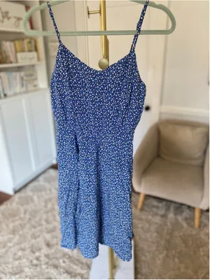 Old Navy Floral Smocked Mini Dress Fit Flare M Cottagecore Coastal Romantic Boho thumbnail 2