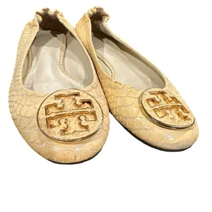 TORY BURCH Beige Cream Snake Print Ballet Flats Slipon Round Toe Gold Shoes 6.5 thumbnail 6