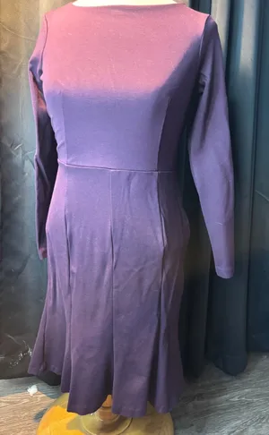 Ann Taylor‎ Petite Purple Long Sleeve Boat Neck Flounce Hem Sheath Dress 0P thumbnail 1