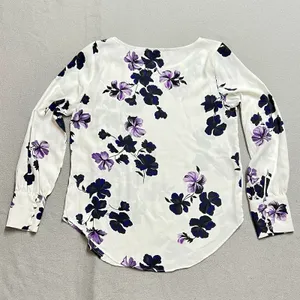 Tahari T Womens Floral Blouse Purple Navy White Long Sleeve Top Size‎ 4 Workwear thumbnail 4