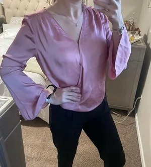 White House Black Market pink satin long sleeve blouse! thumbnail 5