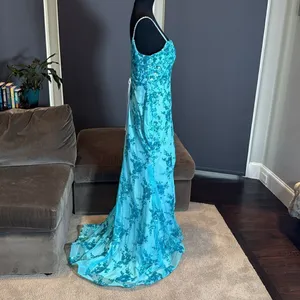 Women’s Blue Mermaid Fit Prom Party Dress Sparkly Sequins Leg Slit Size 12 thumbnail 6