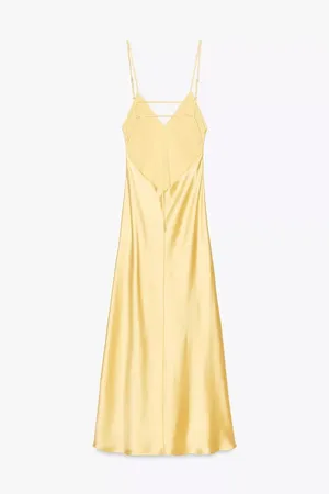 Zara maxi dress flowy butter yellow satin effect wedding evening party thumbnail 4