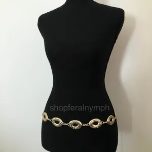 Vintage Y2K Boho Gold Hammered Open Oval Chain Belt, Up to 42.5 Inches, X7GA1146 thumbnail 2