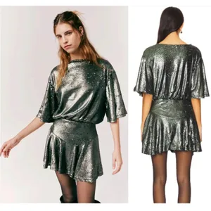 Free People Manuka Sequin Mini Dress Size XS Silver Party NWT thumbnail 2