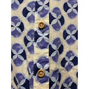 Zara Floral Linen Blend Shirt Dress Sz M Blue Geometric Artsy‎ Button Front Boho thumbnail 4