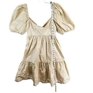 Aritzia Wilfred Opera Babydoll Dress Womens M Tan Cream Taffeta‎ Puff Sleeve thumbnail 10