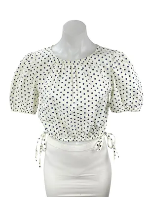 NEW Vineyard Vines Resort Stretch Polka Dot Puff Sleeve Crop Blouse Top Size S thumbnail 1