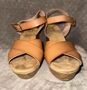 Maurices Elsa Tan Faux Leather Cork Wedge Sandals Size 8.5M thumbnail 1
