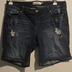 torrid Dark to Medium Wash Distressed Denim Bermuda Shorts thumbnail 2