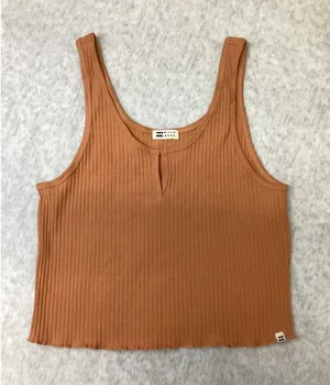 Billabong Womens Ribbed Tank Top Terracotta Orange Lettuce Hem Size M NWOT thumbnail 1