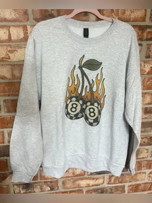 Gildan Light Gray Sweatshirt with Flaming Pool Ball Cherry Graphic thumbnail 1